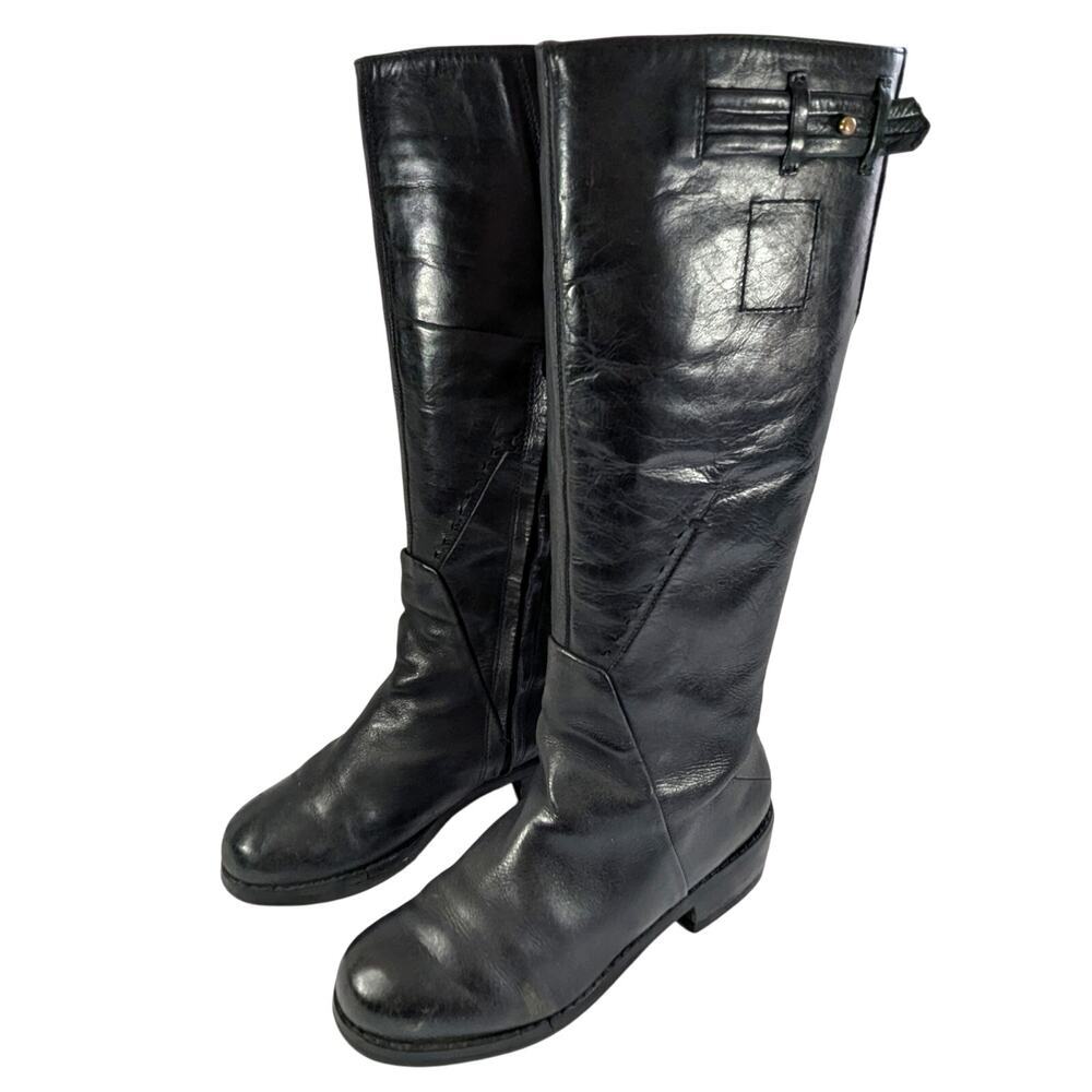CADIDL! LUXE BLACK GENUINE LEATHER MOTO/BIKER LOOK HAND STITCHED BOOTS! SZ 5.5M